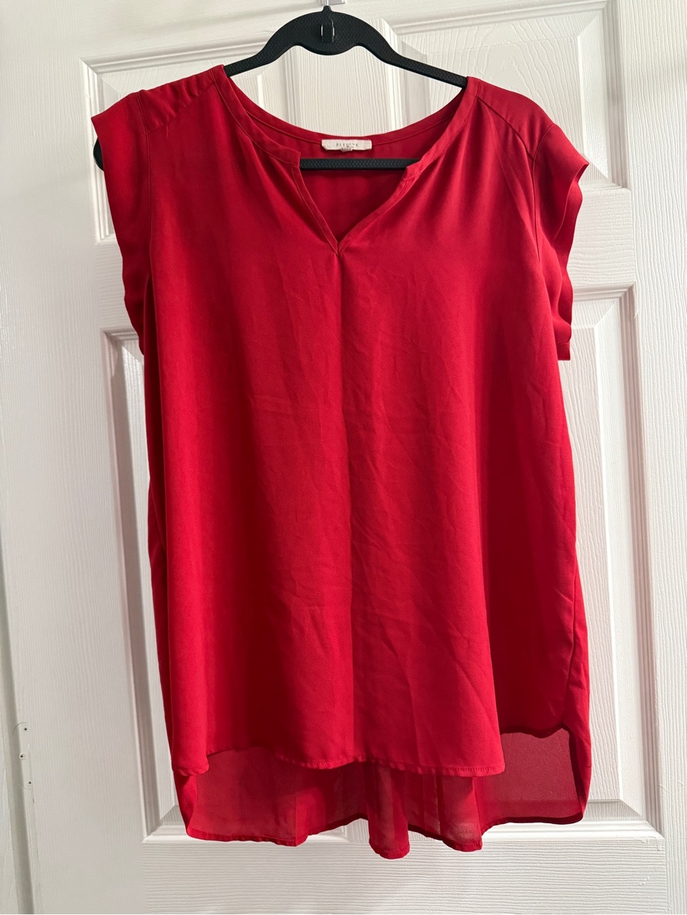 Pleione Bright Red Cap-Sleeve V-Neck Blouse
